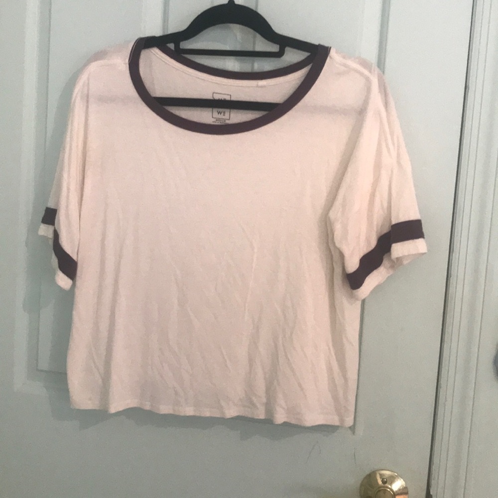 Crop White and Maroon T-shirt